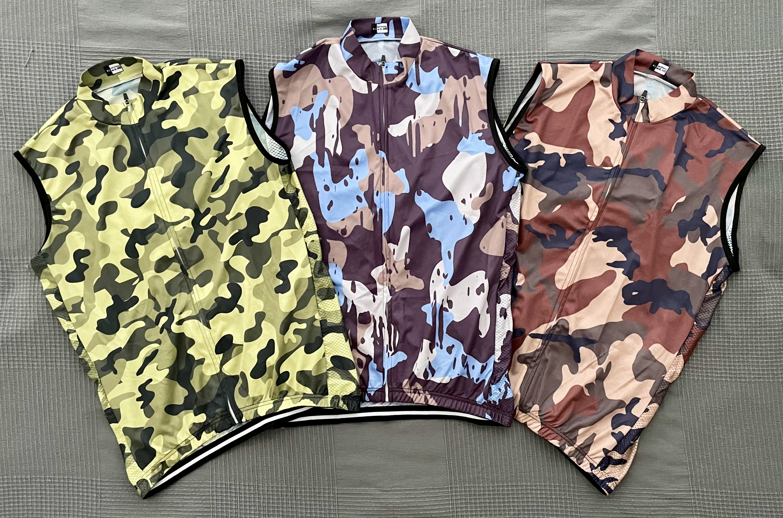 Camouflage cycling vests.
